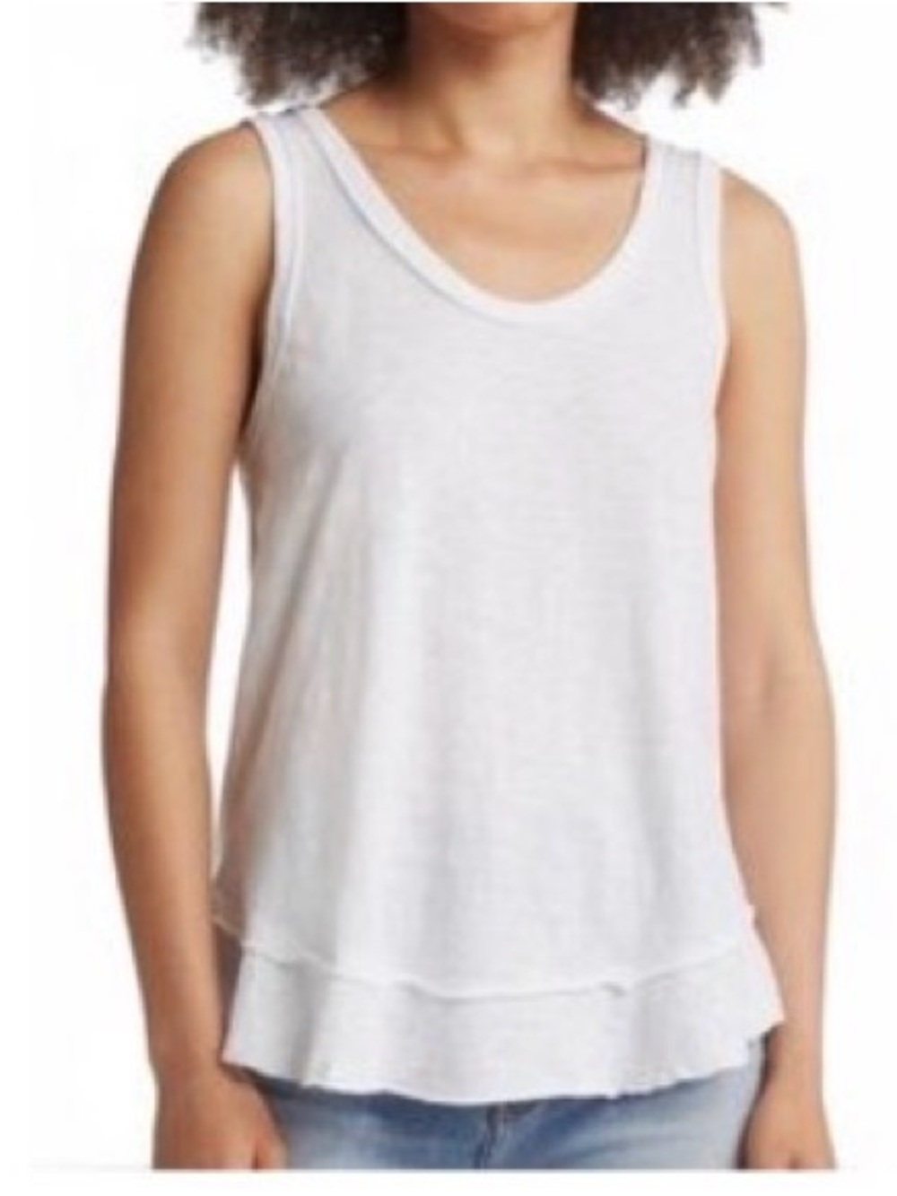 Nordstrom Caslon White Cotton Swing Tank Top T Shirt Ruffle SZ S